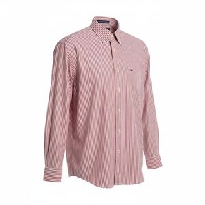 Tommy Hilfiger Men's Large Red Striped Button-Down Shirt